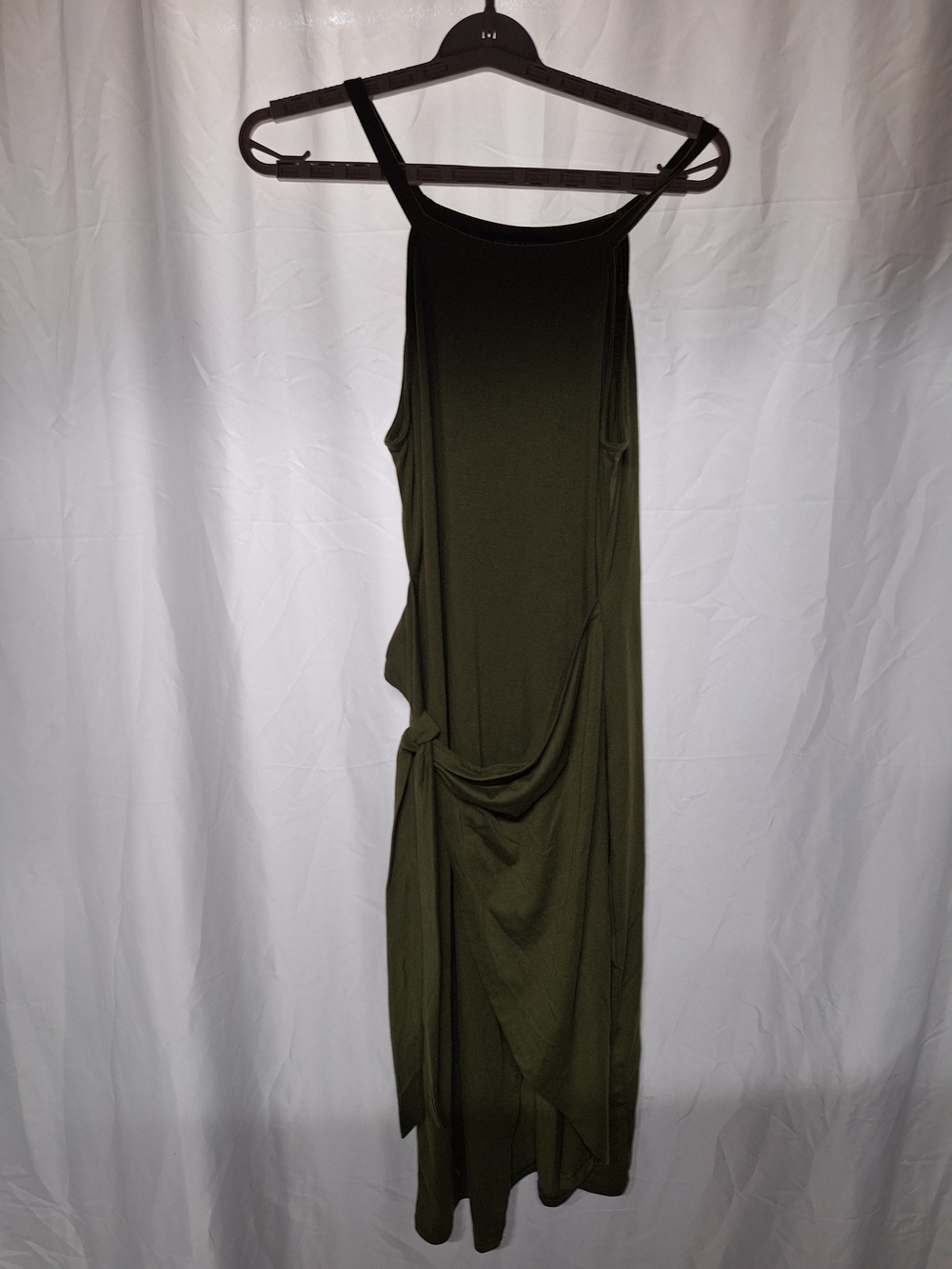 Sleeveless Olive Asymmetrical Knot-Detail Dress